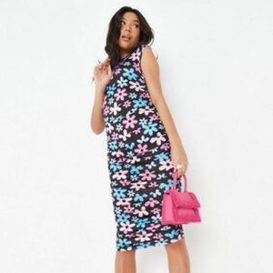 NWT Black Floral Print Racer Neck Midaxi Dress